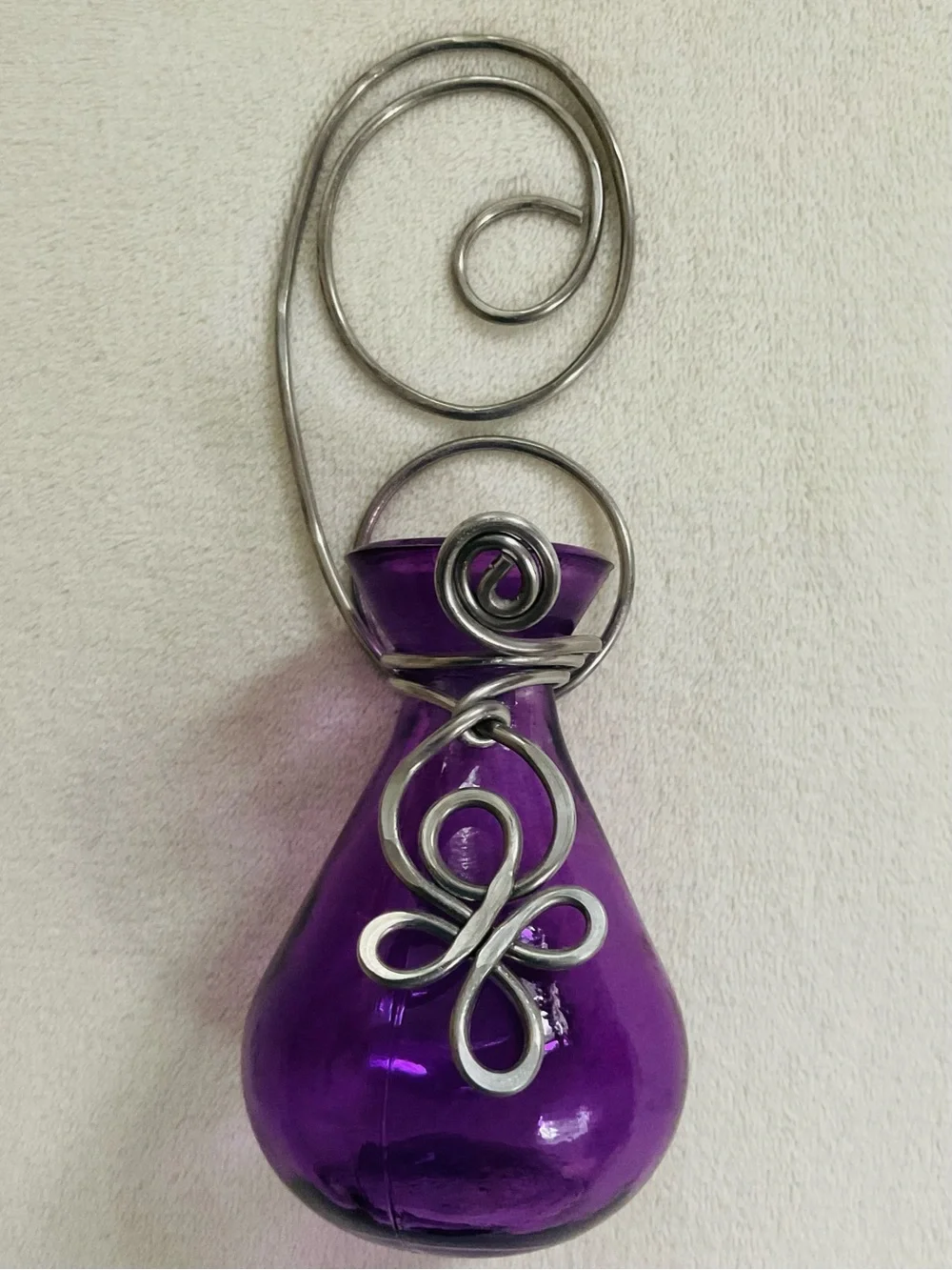 Purple Celtic Knot Hanging Glass Bud Vase Wall Decor